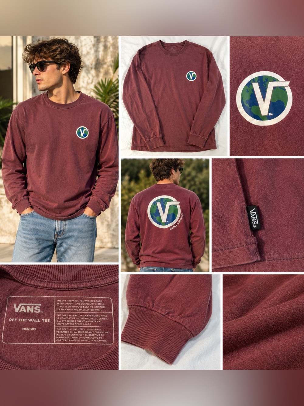 Bans 1994 Globe Graphic Long Sleeve Tee Menβs M Maroon Skate Shirt